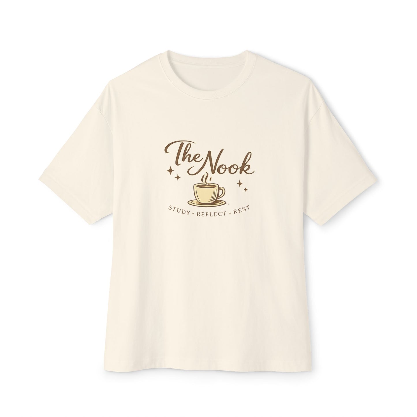 The Nook Coffee Tee — Cozy Bookish Oversized T‑Shirt