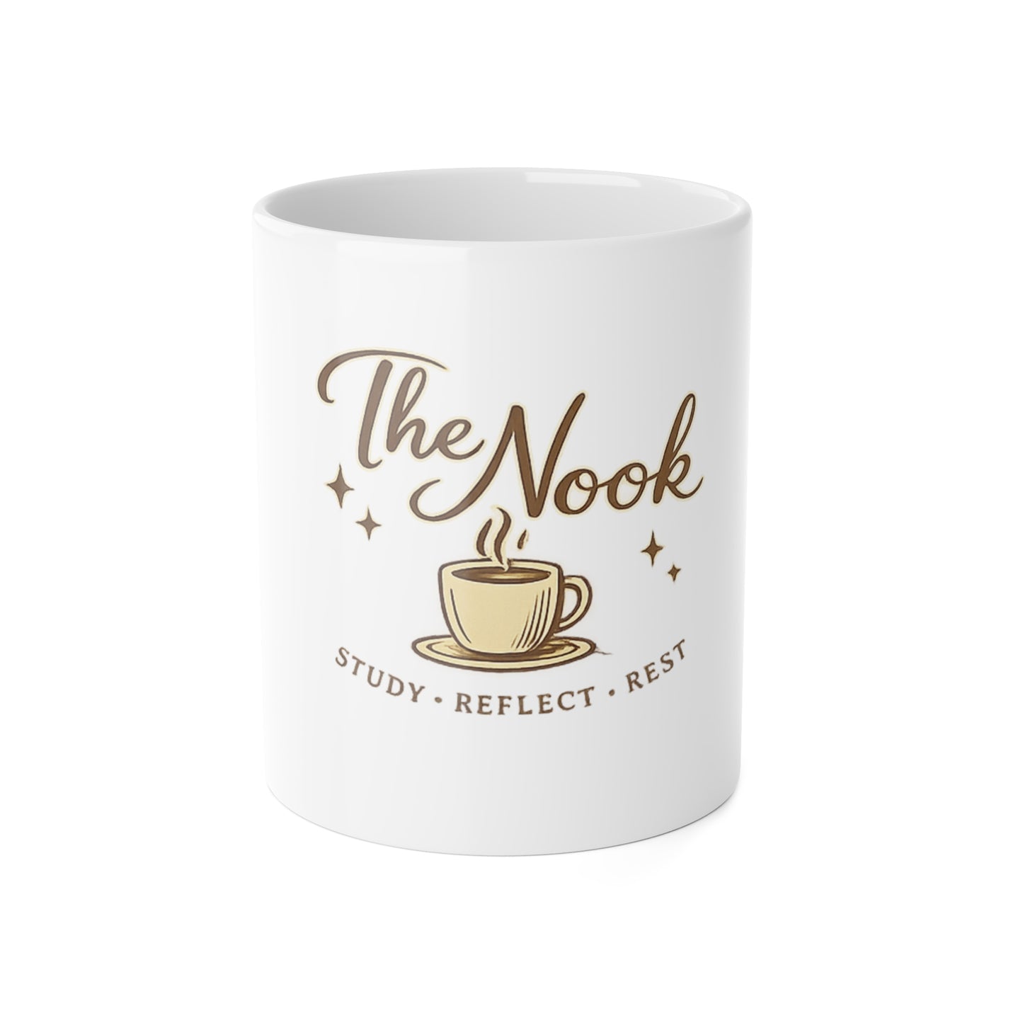 The Nook Ceramic Mug — "Study • Reflect • Rest" 11oz Coffee Cup