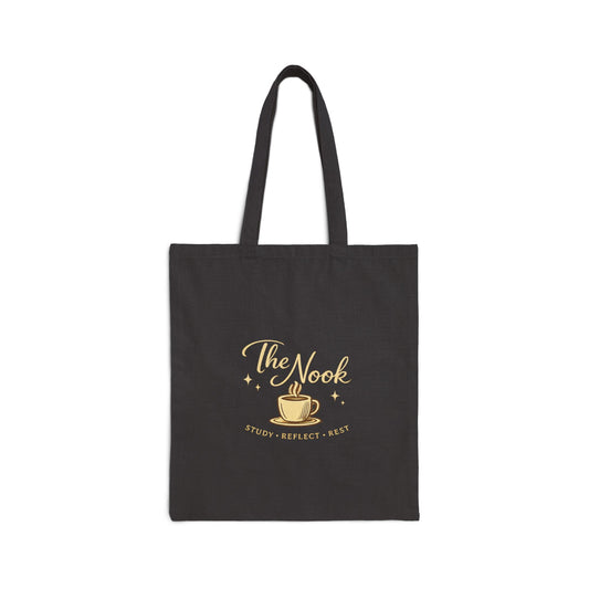 The Nook Coffee Tote Bag — Cozy Bookish Canvas Shopper