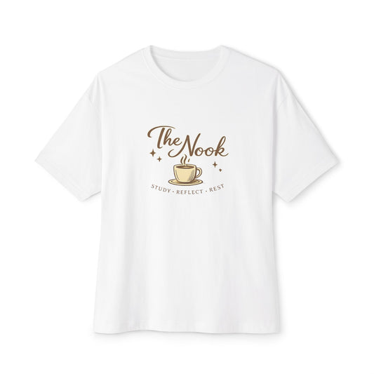 The Nook Coffee Tee — Cozy Bookish Oversized T‑Shirt