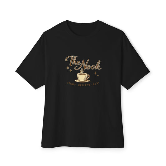 The Nook Coffee Tee — Cozy Bookish Oversized T‑Shirt